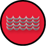 Red circle icon featuring silver water waves.
