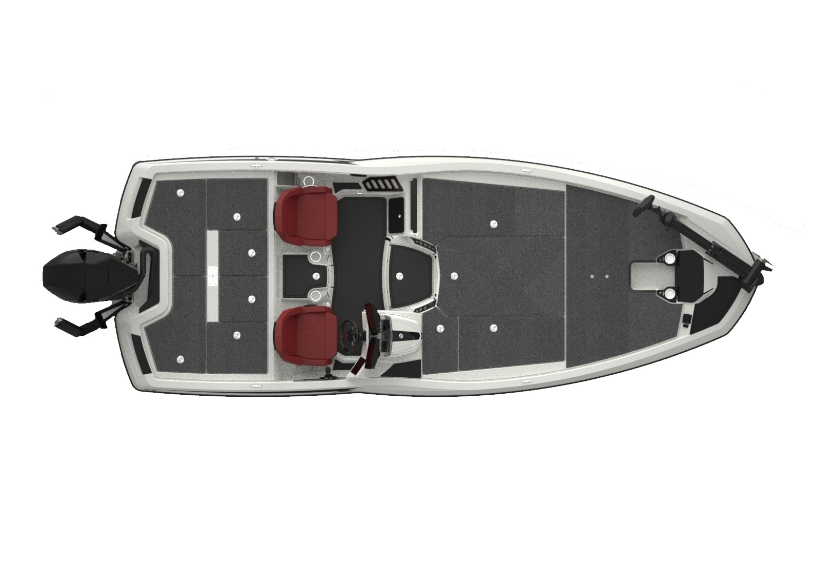 iKon LX21 bass boat top down view with red seating