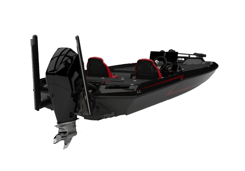 iKon LX21 boat view from back with black exterior and red seating