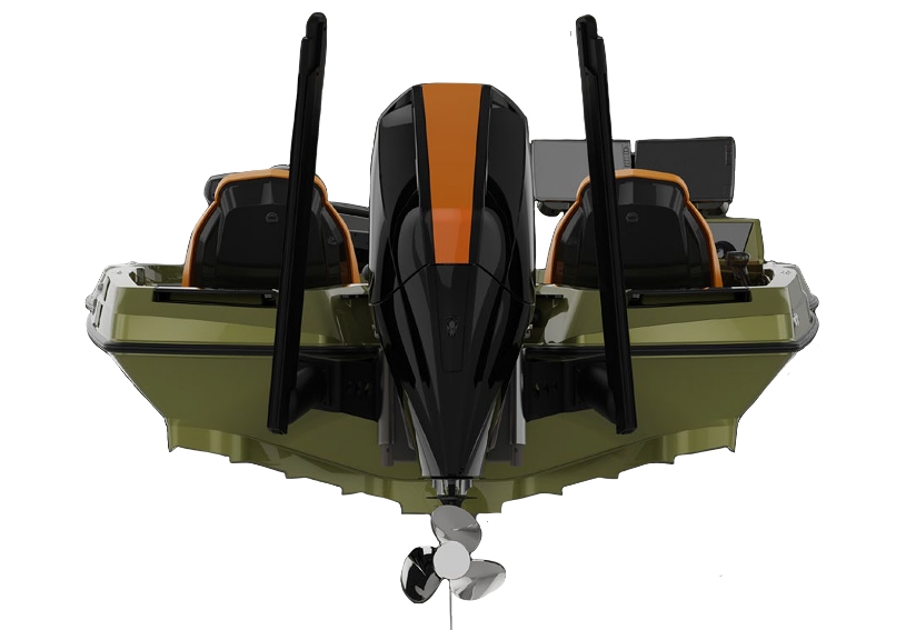 iKon LX21 boat view with green exterior and orange seating