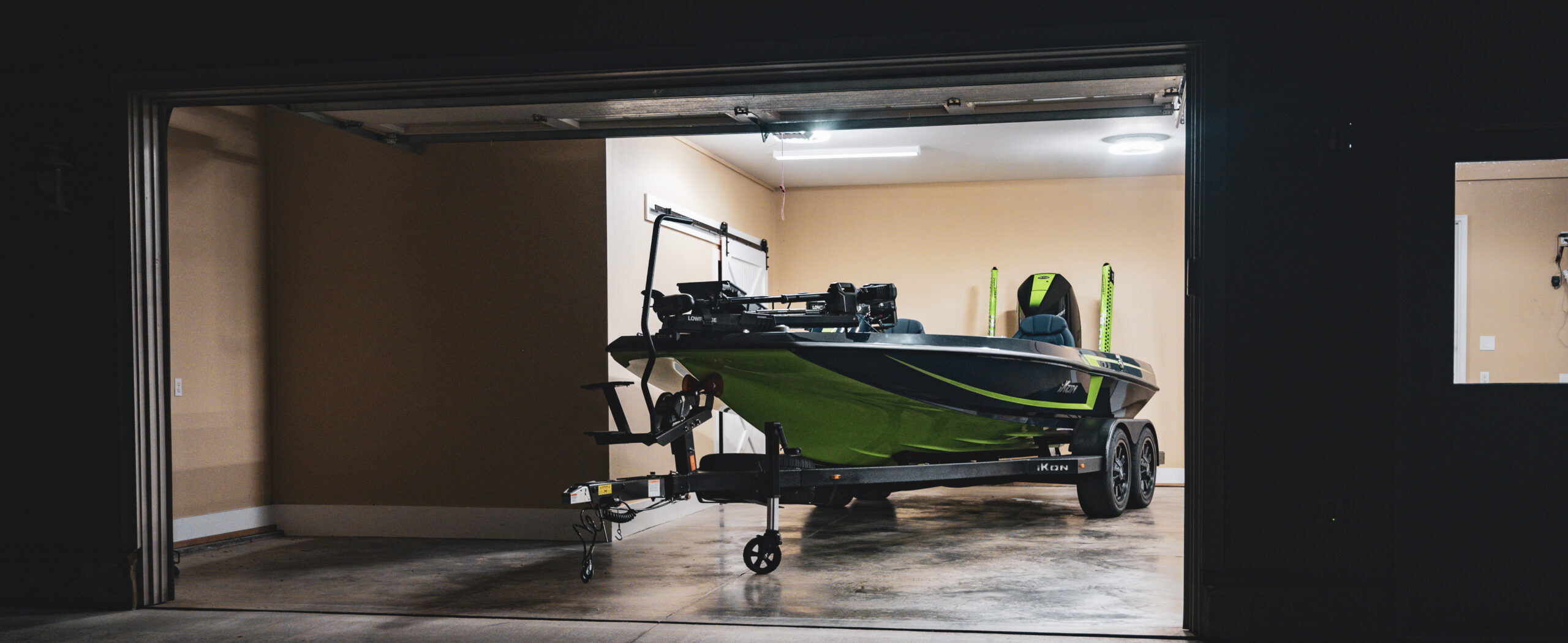 LX20 Bass Boat Sitting In A Garage