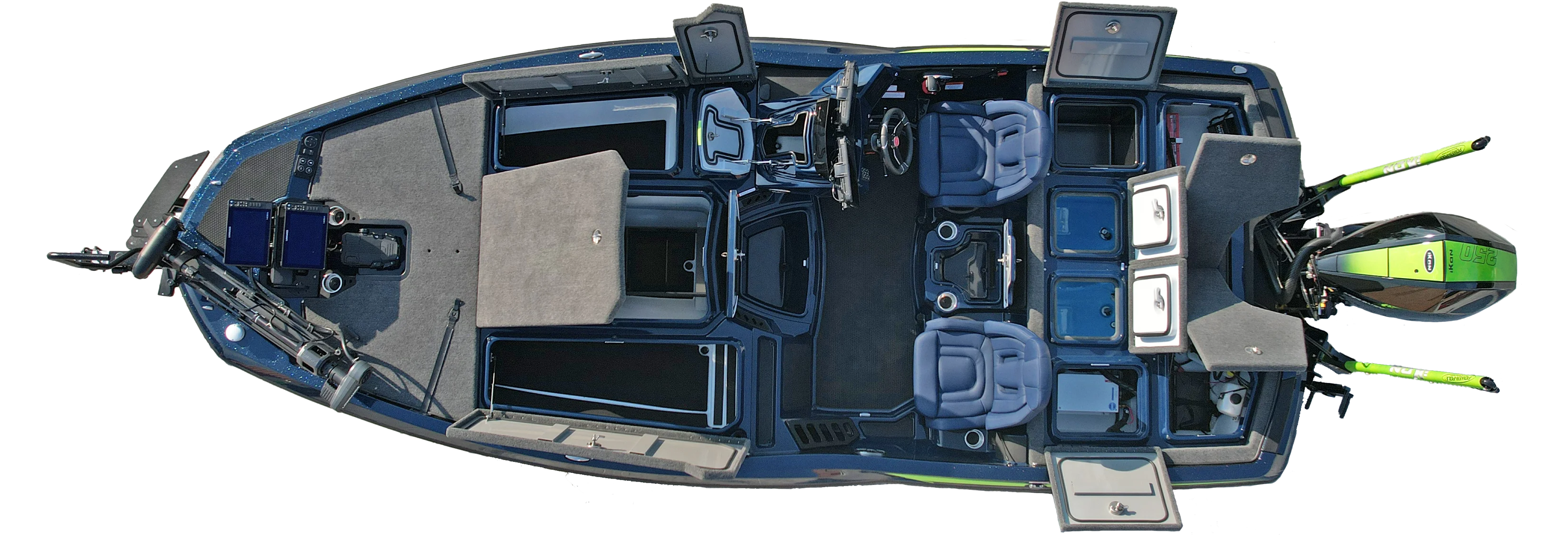 LX20 Bass Boat With All The Compartments Open